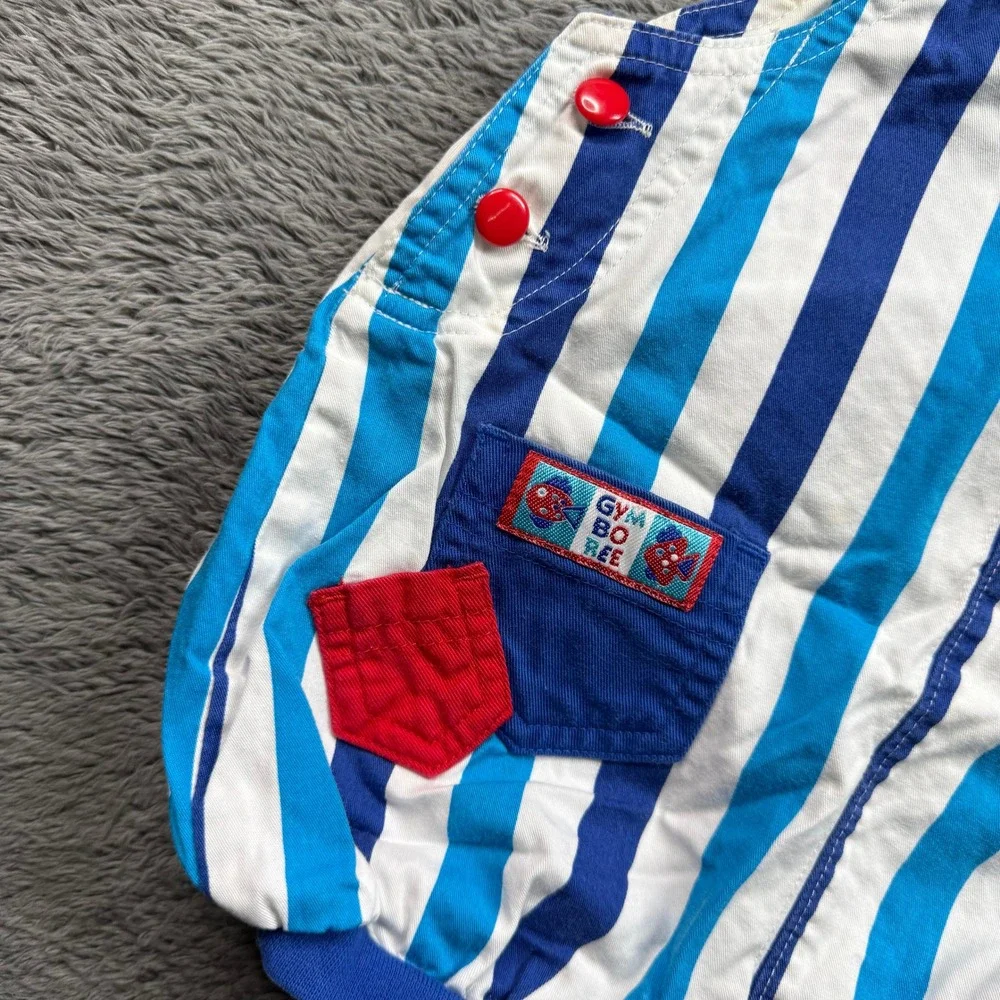 Vintage Gymboree Bumble Romper Blue & White Stripe Fish Bubble Romper